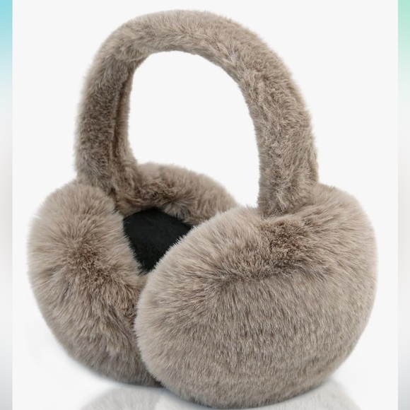 🌻4/$20 Faux Fur Taupe Foldable Trendy Oversized One Size Earmuffs New - Picture 7 of 10